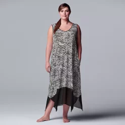 Plus Size Simply Vera Vera Wang Maxi Chemise with Chiffon Trim -SIMPLY VERA VERA WANG Sales 5047910 Ivory Zebra