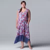 Plus Size Simply Vera Vera Wang Maxi Chemise with Chiffon Trim -SIMPLY VERA VERA WANG Sales 5047910 Lt Blue Floral