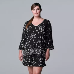 Plus Size Simply Vera Vera Wang 3/4 Sleeve Pajama Top & Pajama Boxer Shorts Set