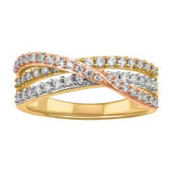 Simply Vera Vera Wang Tri-Tone 14k Gold 1/2 Carat T.W. Diamond Crossover Ring