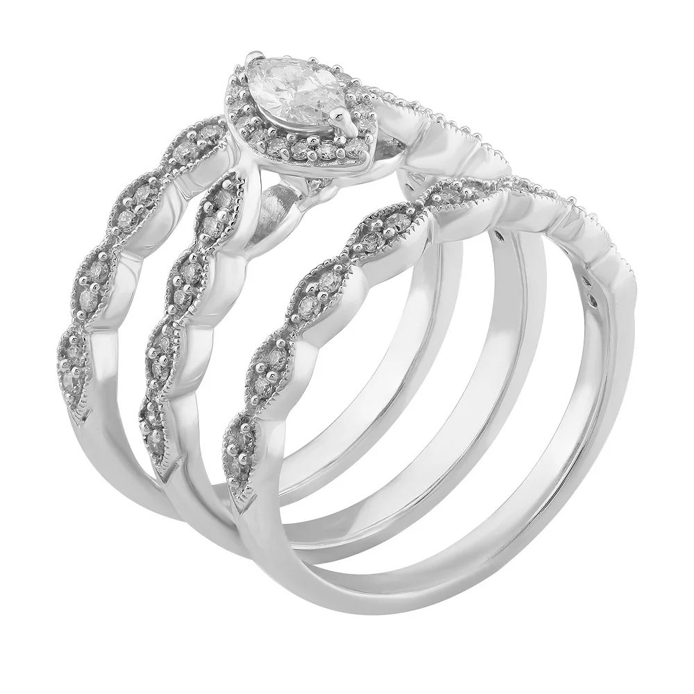 Simply Vera Vera Wang 14k White Gold 1/2 Carat T.W. Diamond Marquise Engagement Ring Trio Set 4 Simply Vera Vera Wang 14k White Gold 1/2 Carat T.W. Diamond Marquise Engagement Ring Trio Set - Image 2