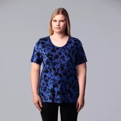 Plus Size Simply Vera Vera Wang Scoopneck Print Tee -SIMPLY VERA VERA WANG Sales 5256625 Foliage Cluster