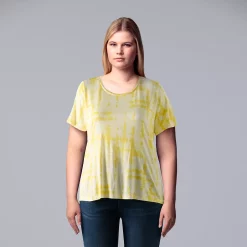 Plus Size Simply Vera Vera Wang Scoopneck Print Tee -SIMPLY VERA VERA WANG Sales 5256625 Grid Dye