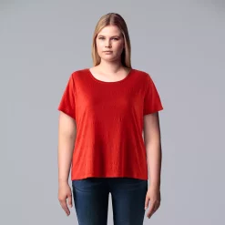 Plus Size Simply Vera Vera Wang Relaxed Scoopneck Tee -SIMPLY VERA VERA WANG Sales 5256626 Red Kiss