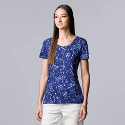 Petite Simply Vera Vera Wang Printed Short Sleeve Tee -SIMPLY VERA VERA WANG Sales 5256811 Bespeckle Mix