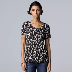 Petite Simply Vera Vera Wang Printed Short Sleeve Tee -SIMPLY VERA VERA WANG Sales 5256811 Mini Shadow Stems