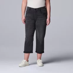 Plus Size Simply Vera Vera Wang Relaxed Boyfriend Crop Jeans -SIMPLY VERA VERA WANG Sales 5261351 Raven