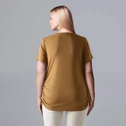 Plus Size Simply Vera Vera Wang Solid Side Ruched Tee -SIMPLY VERA VERA WANG Sales 5516173 ALT