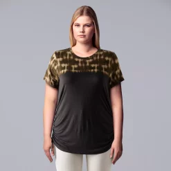 Plus Size Simply Vera Vera Wang Solid Side Ruched Tee -SIMPLY VERA VERA WANG Sales 5516173 Alluring Dip Dye