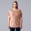 Plus Size Simply Vera Vera Wang Solid Side Ruched Tee -SIMPLY VERA VERA WANG Sales 5516173 Pierre Peach