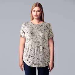 Plus Size Simply Vera Vera Wang Solid Side Ruched Tee -SIMPLY VERA VERA WANG Sales 5516173 Speckle