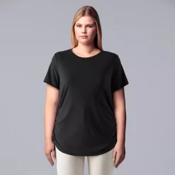 Plus Size Simply Vera Vera Wang Solid Side Ruched Tee -SIMPLY VERA VERA WANG Sales 5516173 Vera Black