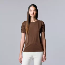 Women's Simply Vera Vera Wang Ruched Sleeve Tee -SIMPLY VERA VERA WANG Sales 5518759 Beau Brown