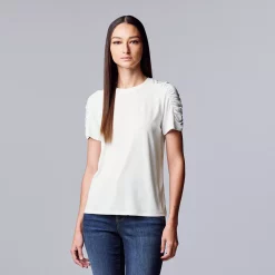 Women's Simply Vera Vera Wang Ruched Sleeve Tee -SIMPLY VERA VERA WANG Sales 5518759 Modern White