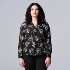 Women's Simply Vera Vera Wang Roll-Tab Sleeve Popover Blouse -SIMPLY VERA VERA WANG Sales 5561929 Bloom Field D
