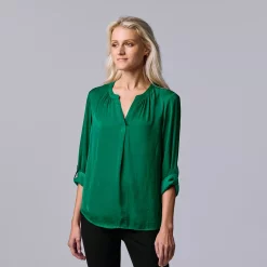 Women's Simply Vera Vera Wang Roll-Tab Sleeve Popover Blouse -SIMPLY VERA VERA WANG Sales 5561929 Dark Teal