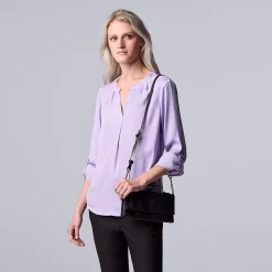 Women's Simply Vera Vera Wang Roll-Tab Sleeve Popover Blouse -SIMPLY VERA VERA WANG Sales 5561929 Megan Purple
