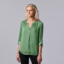 Women's Simply Vera Vera Wang Roll-Tab Sleeve Popover Blouse -SIMPLY VERA VERA WANG Sales 5561929 Moxie Green