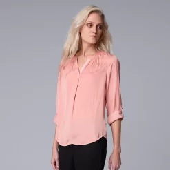 Women's Simply Vera Vera Wang Roll-Tab Sleeve Popover Blouse -SIMPLY VERA VERA WANG Sales 5561929 Rosette