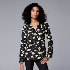 Women's Simply Vera Vera Wang Roll-Tab Sleeve Popover Blouse -SIMPLY VERA VERA WANG Sales 5561929 Stem Floral