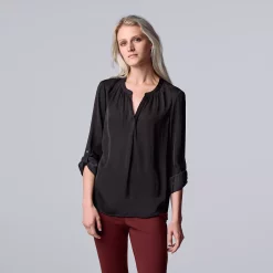 Women's Simply Vera Vera Wang Roll-Tab Sleeve Popover Blouse -SIMPLY VERA VERA WANG Sales 5561929 Vera Black