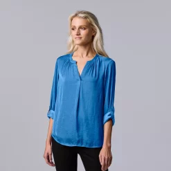 Women's Simply Vera Vera Wang Roll-Tab Sleeve Popover Blouse -SIMPLY VERA VERA WANG Sales 5561929 Vienna Stream
