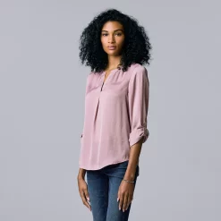 Women's Simply Vera Vera Wang Roll-Tab Sleeve Popover Blouse -SIMPLY VERA VERA WANG Sales 5561929 Washed Grape