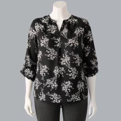 Plus Size Simply Vera Vera Wang Roll-Tab Popover Top -SIMPLY VERA VERA WANG Sales 5564678 Bloom Field