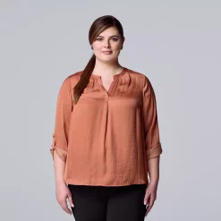 Plus Size Simply Vera Vera Wang Roll-Tab Popover Top -SIMPLY VERA VERA WANG Sales 5564678 Rosette