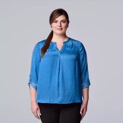 Plus Size Simply Vera Vera Wang Roll-Tab Popover Top -SIMPLY VERA VERA WANG Sales 5564678 Vienna Stream