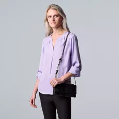 Petite Simply Vera Vera Wang Roll-Tab Popover Top -SIMPLY VERA VERA WANG Sales 5568169 Megan Purple