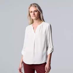 Petite Simply Vera Vera Wang Roll-Tab Popover Top -SIMPLY VERA VERA WANG Sales 5568169 Modern White
