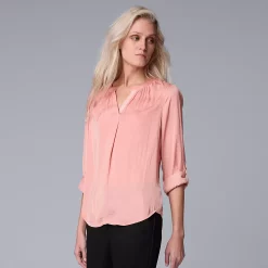 Petite Simply Vera Vera Wang Roll-Tab Popover Top -SIMPLY VERA VERA WANG Sales 5568169 Rosette