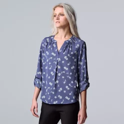 Petite Simply Vera Vera Wang Roll-Tab Popover Top -SIMPLY VERA VERA WANG Sales 5568169 Scattered Petals