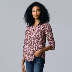 Petite Simply Vera Vera Wang Roll-Tab Popover Top -SIMPLY VERA VERA WANG Sales 5568169 Small Sharp Texture