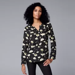 Petite Simply Vera Vera Wang Roll-Tab Popover Top -SIMPLY VERA VERA WANG Sales 5568169 Stem Floral