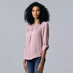 Petite Simply Vera Vera Wang Roll-Tab Popover Top -SIMPLY VERA VERA WANG Sales 5568169 Washed Grape
