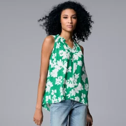 Women's Simply Vera Vera Wang Pleated Tank -SIMPLY VERA VERA WANG Sales 5568467 Clustered Blooms C