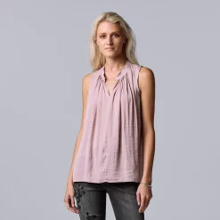 Women's Simply Vera Vera Wang Pleated Tank -SIMPLY VERA VERA WANG Sales 5568467 Washed Grape