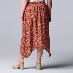 Plus Size Simply Vera Vera Wang Print Shark-Bite Hem Midi Skirt -SIMPLY VERA VERA WANG Sales 5568893 ALT