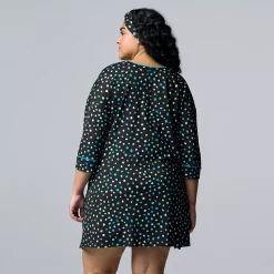 Plus Size Simply Vera Vera Wang 3/4 Sleeve Cozy Henley Sleepshirt with Matching Headband -SIMPLY VERA VERA WANG Sales 5582807 ALT