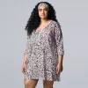 Plus Size Simply Vera Vera Wang 3/4 Sleeve Cozy Henley Sleepshirt with Matching Headband -SIMPLY VERA VERA WANG Sales 5582807 White Animal