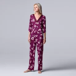 Women's Simply Vera Vera Wang 3/4 Sleeve Pajama Top and Pajama Pants Sleep Set with Satin Trim -SIMPLY VERA VERA WANG Sales 5588962 ALT2