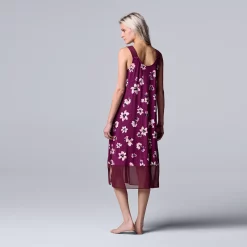 Women's Simply Vera Vera Wang Long Chemise with Chiffon and Satin Trim -SIMPLY VERA VERA WANG Sales 5588967 ALT