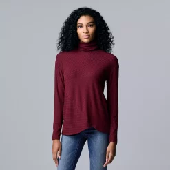 Petite Simply Vera Vera Wang Cozy Asymmetrical-Hem Turtleneck -SIMPLY VERA VERA WANG Sales 5688947 Aged Wine
