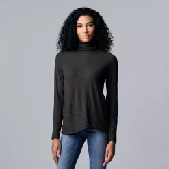 Petite Simply Vera Vera Wang Cozy Asymmetrical-Hem Turtleneck -SIMPLY VERA VERA WANG Sales 5688947 Vera Black