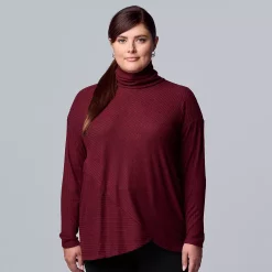 Plus Size Simply Vera Vera Wang Cozy Asymmetrical-Hem Top -SIMPLY VERA VERA WANG Sales 5690726 Aged Wine