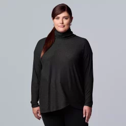 Plus Size Simply Vera Vera Wang Cozy Asymmetrical-Hem Top -SIMPLY VERA VERA WANG Sales 5690726 Vera Black