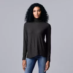 Women's Simply Vera Vera Wang Asymmetrical Ribbed Turtleneck Top -SIMPLY VERA VERA WANG Sales 5695759 Vera Black
