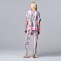 Women's Simply Vera Vera Wang Short Sleeve Pajama Top & Cropped Pajama Pants Sleep Set -SIMPLY VERA VERA WANG Sales 5702040 ALT